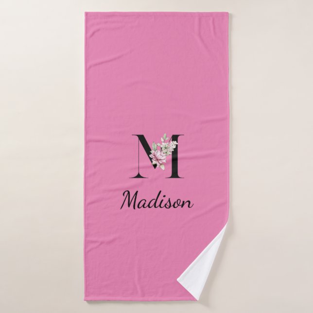 monogramme rose, noir élégant (Serviette de bain)