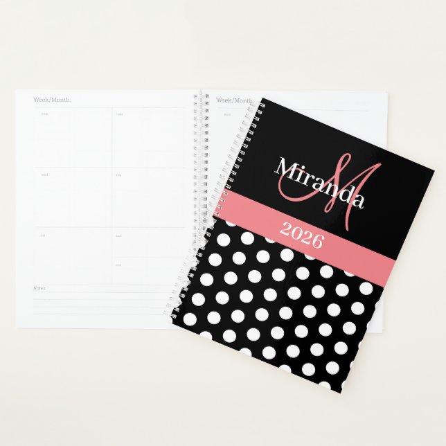 Monogramme rose noir foncé Point Polka (Devant avec enveloppe)