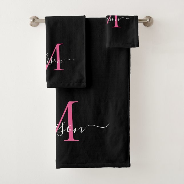 Monogramme rose noir moderne et élégant Nom du scr (En situation)