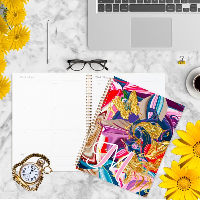 Monogramme rose or Abstrait liquide à bille d'or (Créateur téléchargé)