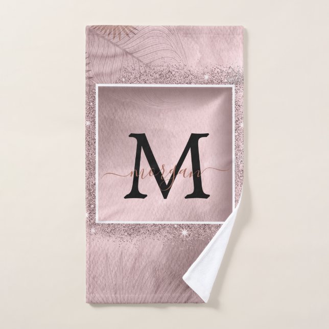 Monogramme rose Parties scintillant or (Serviette à main)