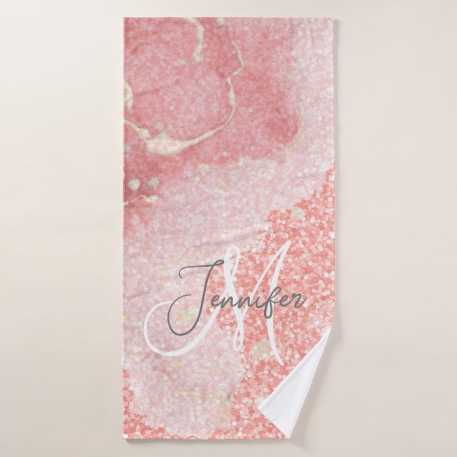 Monogramme rose Parties scintillant rose (Serviette de bain)