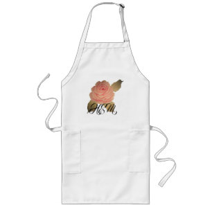 Monogramme rose rose peint à la main long tablier