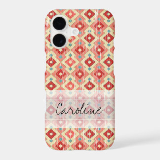 Monogramme rose rouge Geo Tribal Ikat Diamond Moti