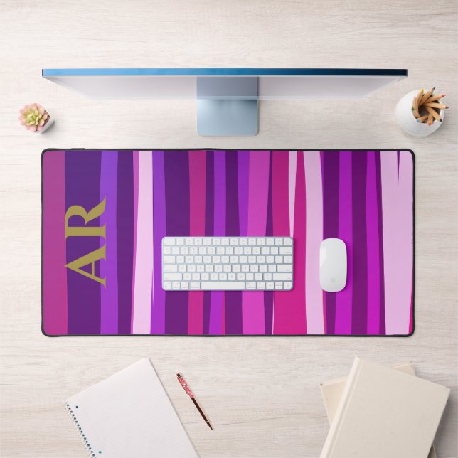 Monogramme rose vif rayures violet or Initiales  (Bureau 1)