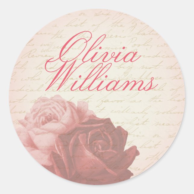 monogramme rose vintage / nom autocollant floral (Devant)