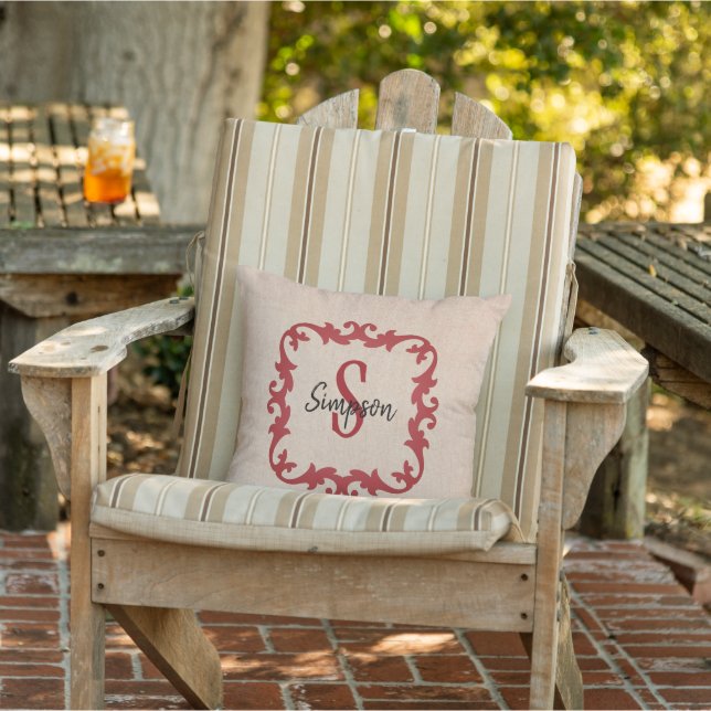 Monogramme rouge avec Coussin d'impression Burlap (Chaise)