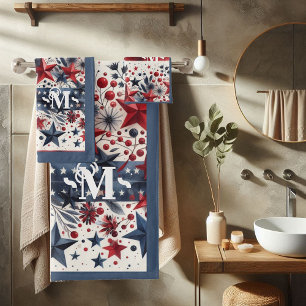 Monogramme rouge blanc et bleu Boho Stars & Stripe