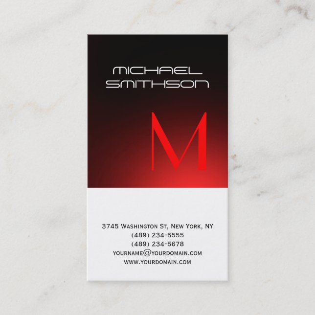 Monogramme Rouge Blanc moderne Carte de visite sim (Devant)