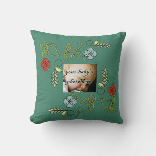 Monogramme Rouge Bleu Vert Fleurs Coussin