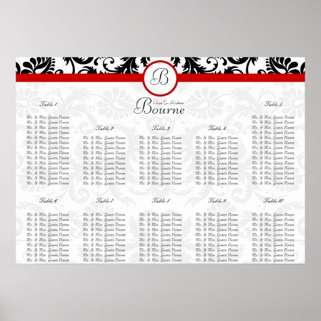 Monogramme rouge Damas - Chiffres de tableau (Devant)