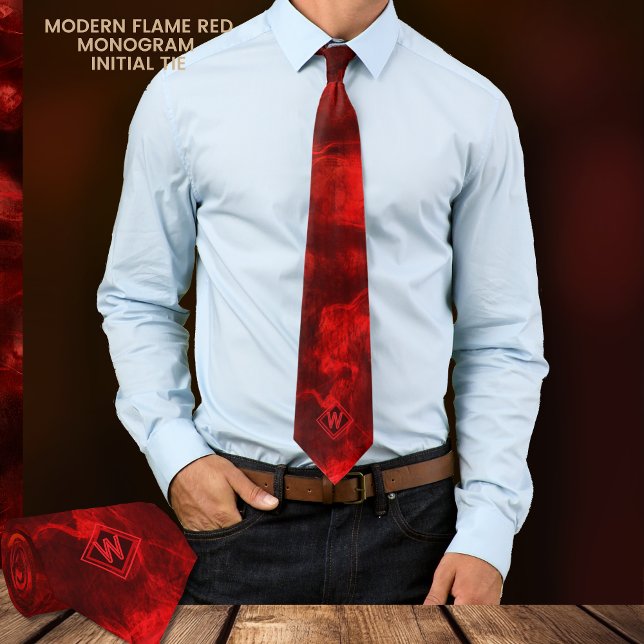 Monogramme rouge flamme moderne unique Cravate ini (Unique Modern Flame Red Monogram Initial Neck Tie)