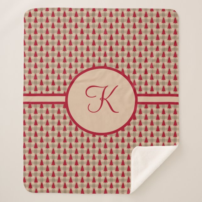 Monogramme Rouge Marron Buffalo Plaid Rustique Cam (Devant)