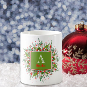 Monogramme Rouge Noël élégante lettre Café Mug