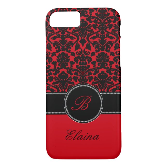 Monogramme rouge, noir, blanc Damas iPhone 7 Coque (Dos)