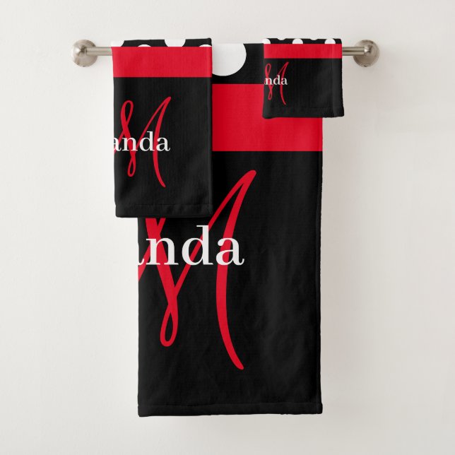 Monogramme rouge Noir Blanc Polka Dot Serviette de (En situation)