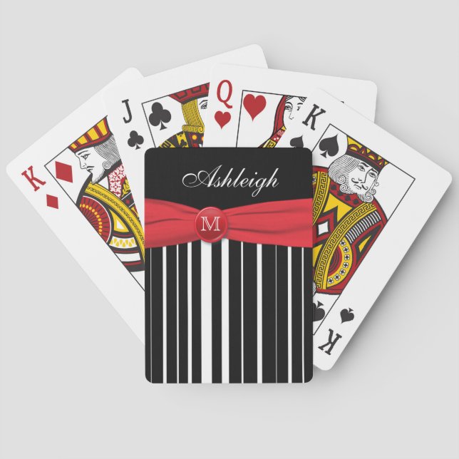 Monogramme Rouge noir blanc rayé Cartes de jeu (dos)