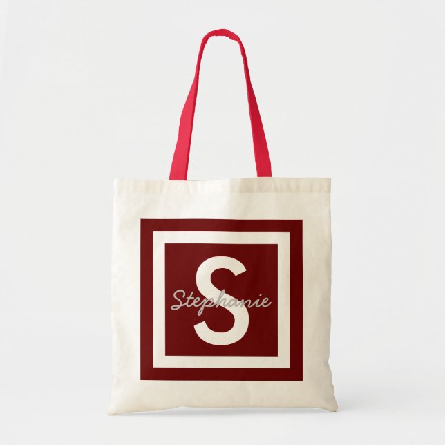 Monogramme rouge Sac fourre-tout personnalisé (Devant)