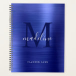 Monogramme Royal Bleu Métallique Simple Brossé Mod<br><div class="desc">Moderne simple brossé métallique Royal Blue Monogram Planner</div>