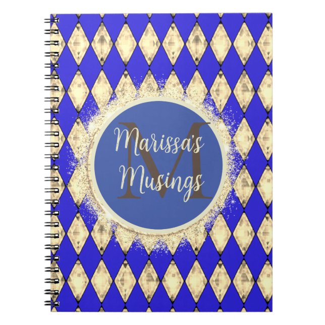 Monogramme Royal Blue et Gold Glam Carnet (Devant)