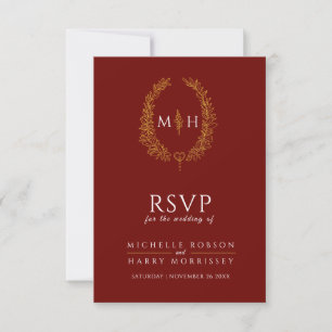Monogramme RSVP mariage de feuille d'or rouge de B