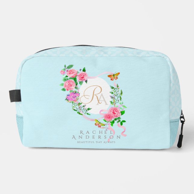 Monogramme ruban rose rose impression bleue Sac co (Recto)