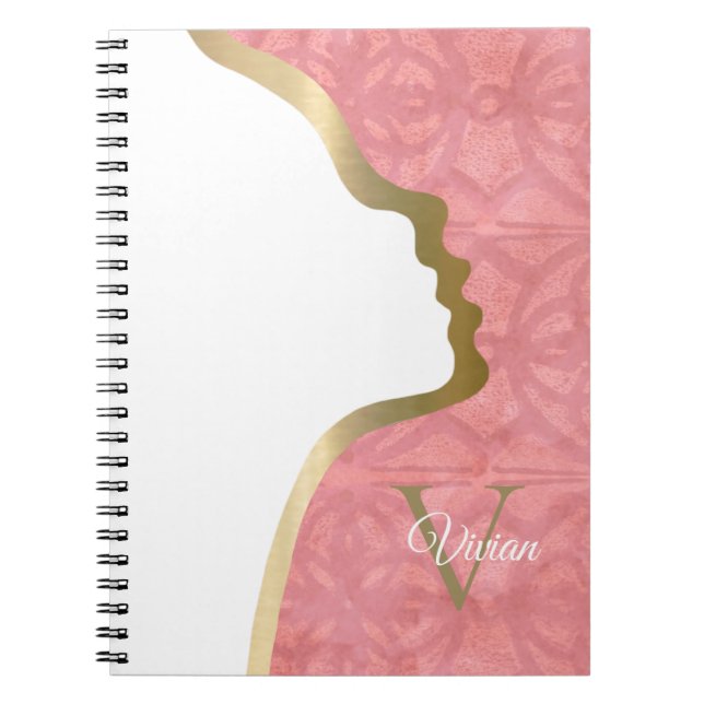 Monogramme Ruddy Rose Et Or Face Nom Carnet (Devant)