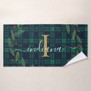 Monogramme Russe Plaid Script Vacances Wreath Tart