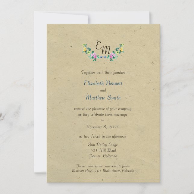 Monogramme rustique bilingue Invitation au mariage (Devant)