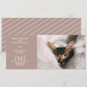 Monogramme rustique carte photo de vacances Silver
