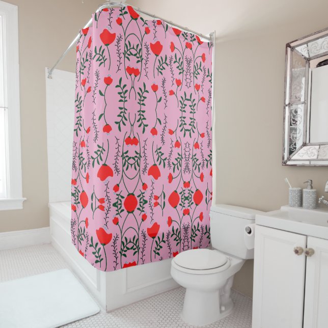 Monogramme Rustique Chic rose floral rideau de dou (En situation)