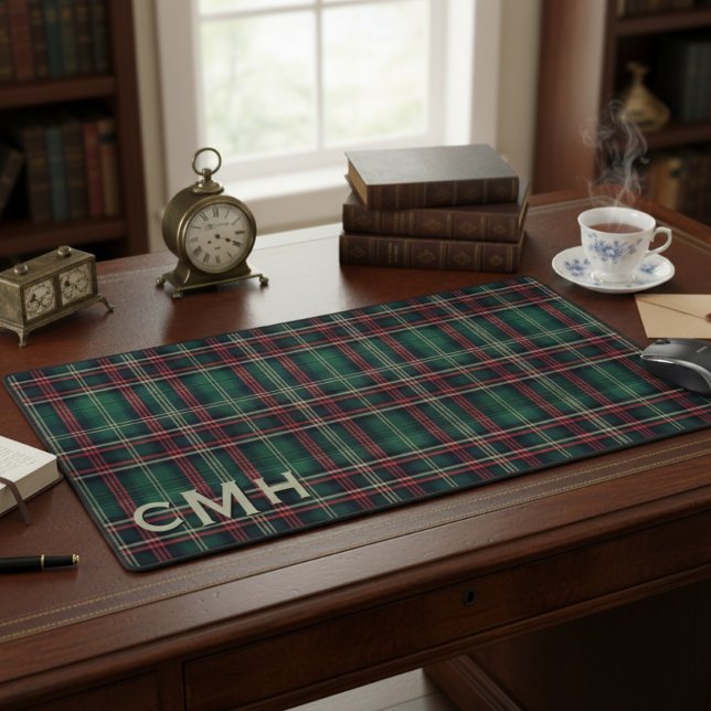 Monogramme rustique rouge vert et noir tatan plaid (Créateur téléchargé)
