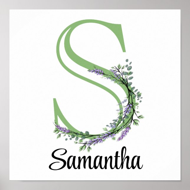 Monogramme S Lavender Eucalyptus nursery Poster (Devant)