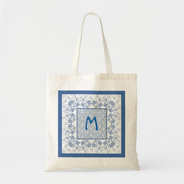 Monogramme Sac fourre-tout Floral bleu Indigo (Devant)