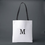 Monogramme Sac fourre-tout noir et blanc pour Brid<br><div class="desc">Sac fourre-tout noir et blanc minimaliste.Ajoutez votre propre lettre initiale personnalisée. Idée cadeau de fête parfaite pour mariage chic, anniversaire, anniversaire, bachelorette, fiançailles, week-end filles, douche nuptiale etc. Couleur arrière - plan personnalisable. Accessoires tendance pour femmes et filles. Faites la sienne pour la mariée, demoiselles d'honneur, bonne d'honneur, filles de...</div>