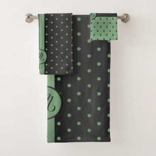 Monogramme Sage Green et noir Polka Dot Motif