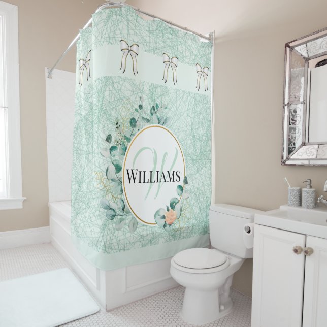 Monogramme Salle de bain Turquoise Douche rideau (En situation)