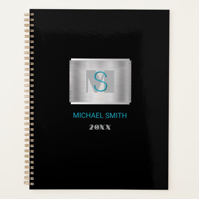 Monogramme sarcelle et gris, nom, année argent et  (Devant)