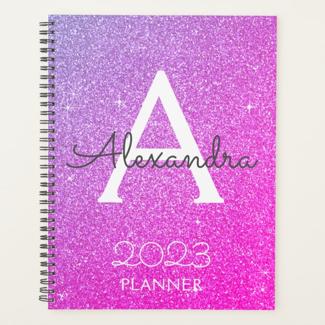 Monogramme scintillant paillettes rose violet 2023 (Devant)