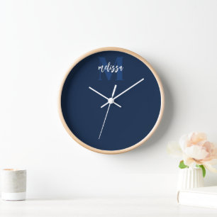 Monogramme Script Calliage Marine Horloge Bleue