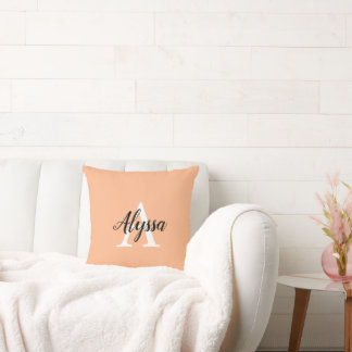 Monogramme Script Élégant Peach Thlow Oreiller