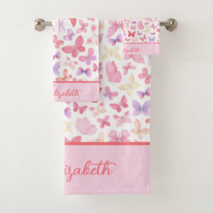 Monogramme Script Rose Violet Jaune Papillons 