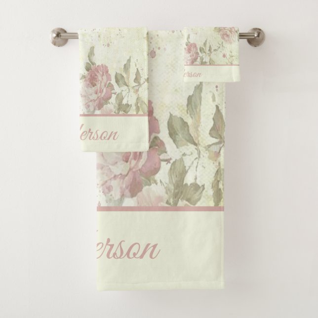 Monogramme Shabby Chic Rose Vert Rose Floral (En situation)