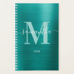 Monogramme Signature Aqua Sarcelle Métallisé<br><div class="desc">Créez votre propre agenda ou carnet de rendez-vous personnalisé de petite taille pour elle avec un nom girly et un monogramme. Le graphique d'art numérique de la feuille métallique fausse sarcelle aqua sera imprimé comme une photo. Le monogramme contemporain sarcelle pâle et blanc avec un design de calligraphie de style...</div>
