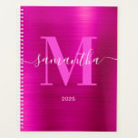 Monogramme Signature Rose Métallic 2025<br><div class="desc">Créez votre propre agenda ou carnet de rendez-vous personnalisé girly avec monogramme pour elle en 2025.
Le graphique d'art numérique à feuille métallique fausse fuchsia sera imprimé comme une photo.
Le monogramme contemporain rose vif et blanc avec un design de calligraphie élégant de style signature peut être personnalisé.</div>
