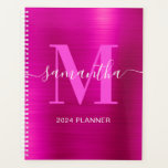 Monogramme Signature Rose Métallic Chaud<br><div class="desc">Créez votre propre agenda ou carnet de rendez-vous personnalisé girly avec nom et monogramme pour elle.
Le graphique d'art numérique de la feuille métallique fausse fuchsia sera imprimé comme une photo.
Le monogramme contemporain rose vif et blanc avec un design de calligraphie de style signature élégant peut être personnalisé.</div>