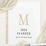 Monogramme simple 2024 Nom initial Planificateur b<br><div class="desc">2024 Simple Monogramme Nom Initial Blanc. Gardez-vous sur la bonne voie pour l'année à venir avec ce design minnimaliste avec votre initiale en or sur un arrière - plan blanc. Personnalisez avec l'année et votre nom. Un or de coordination est à l'arrière.</div>