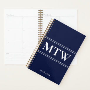 Monogramme simple bleu foncé et blanc Texte 2025
