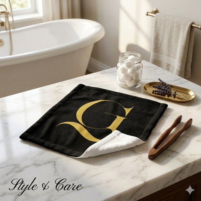 Monogramme simple personnalisé noir uni (Personalized Single Custom Monogram Solid Black Wash Cloth)