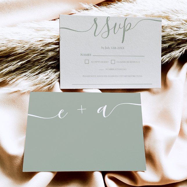 Monogramme simple sauge vert mariage rsvp monogram (Créateur téléchargé)